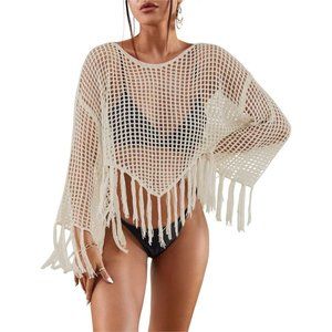 Cover Up for Women Swimwear Hollow Out Swimsuit Coverup Long Sleeve Beach Top